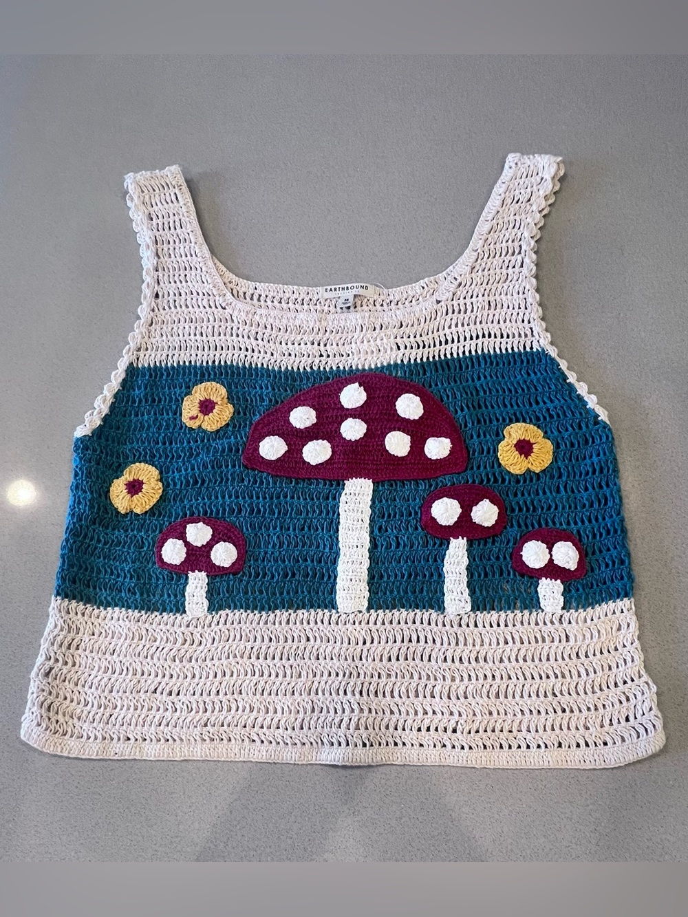 EARTHBOUND Crochet Mushroom Tank Cottagecore Fairy Festival Coquette Boho Medium